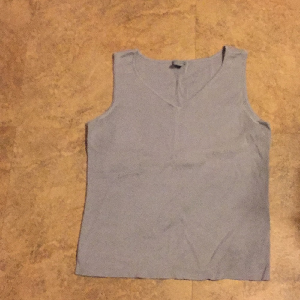 Gray silk cotton blend v neck knit tank